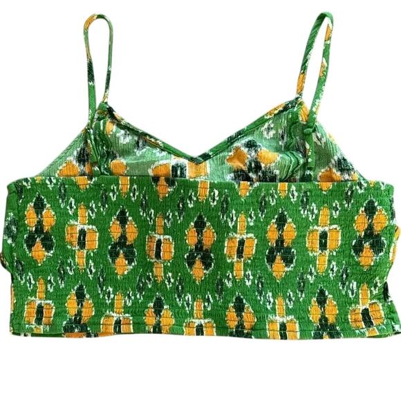 Aerie Aztec Print Crop Top Smocked Front Tie Tank Top Green Yellow Size XL - Picture 5 of 8